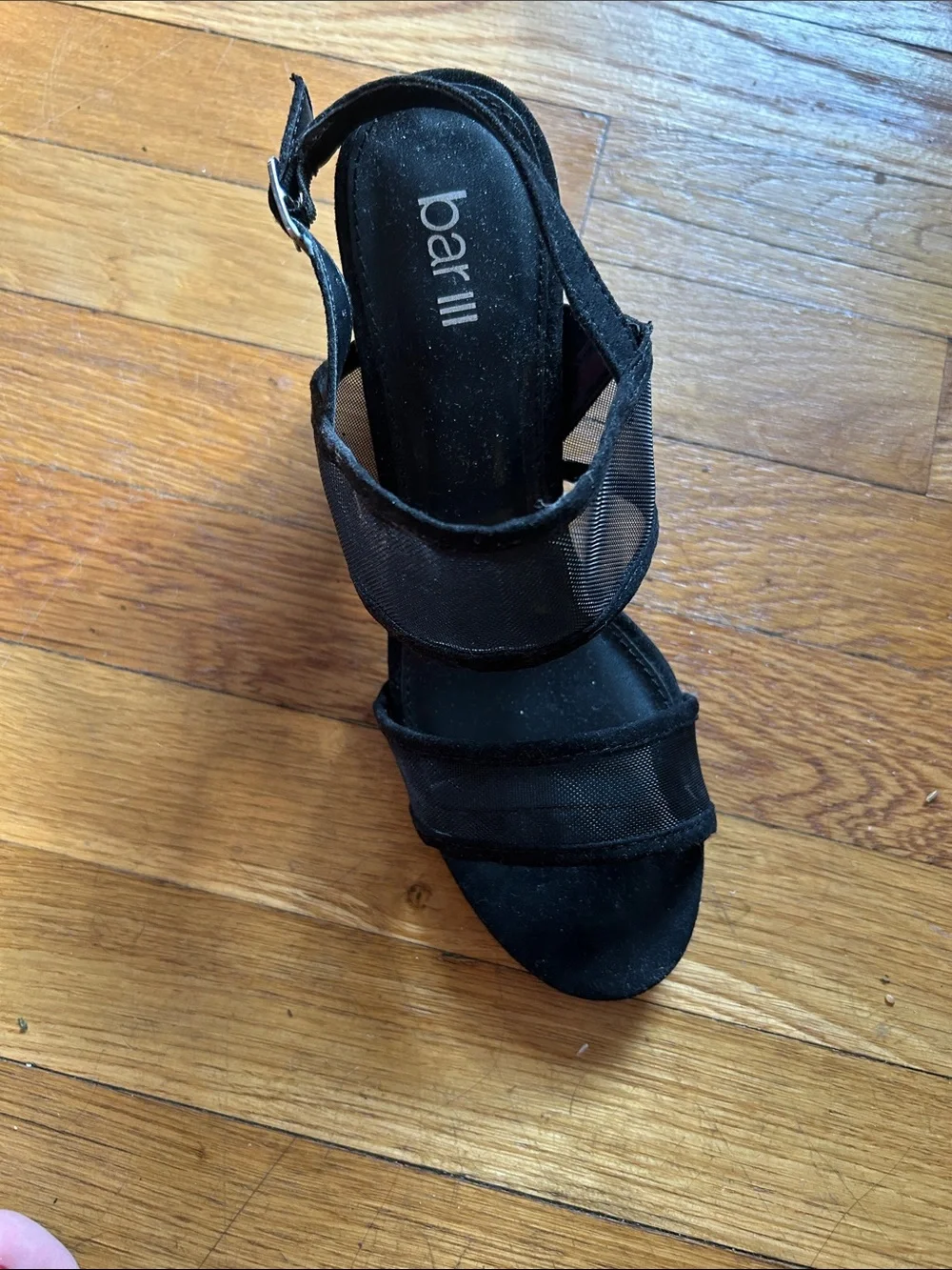 Bar III Black Mesh Block Heel Sandal with Ankle Strap